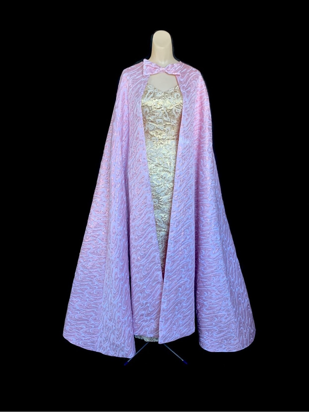One-of-a-kind Custom Made Blush Pink Textured Vintage Style Cape with Bow Collar